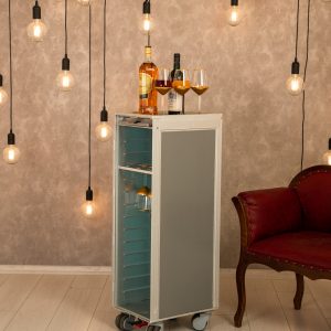 Customizable Gray Trolley With Wine Glass Detail